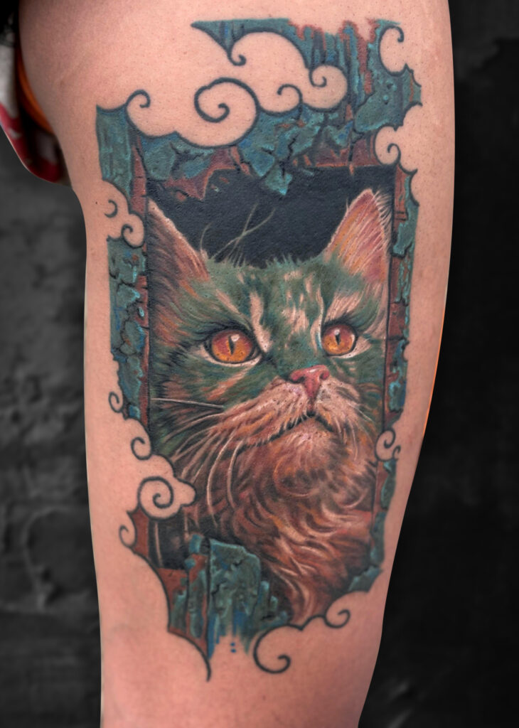 colour realism cat tattoo by susweta bhattacharya at colour core tattoos