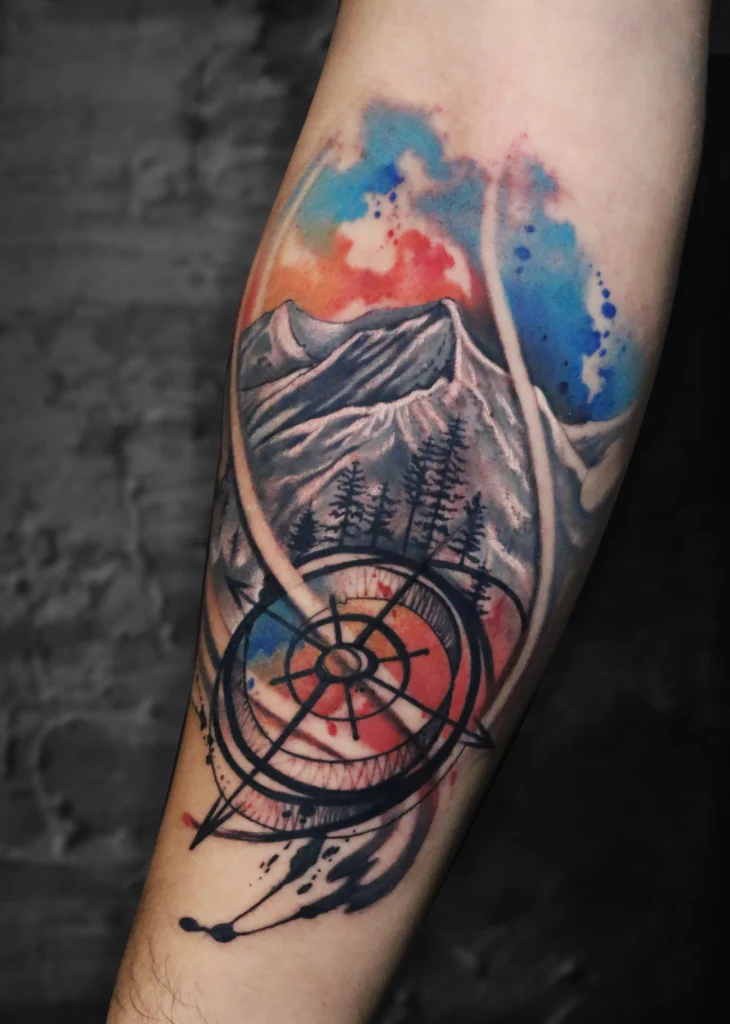 watercolour mountain tattoo by Satish dorwekar